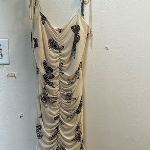 Cream Ruched Bodycon Dress Spaghetti Strap